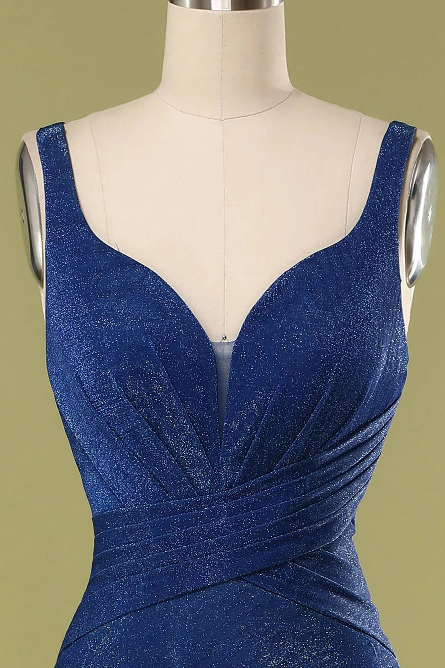 V-Neck Straps Gathered Long Bridesmaid Dress
