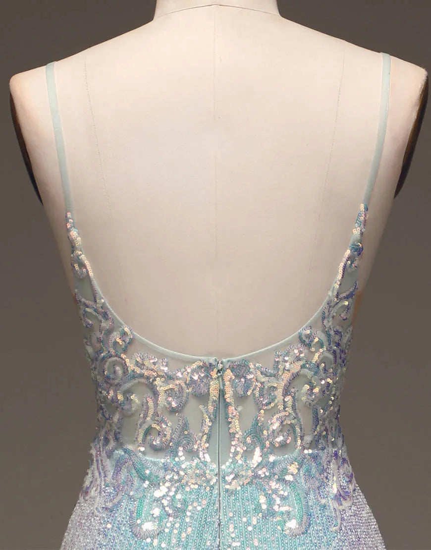 Sparkling Italian Noodle Strap Long Mermaid Ball Dress Split