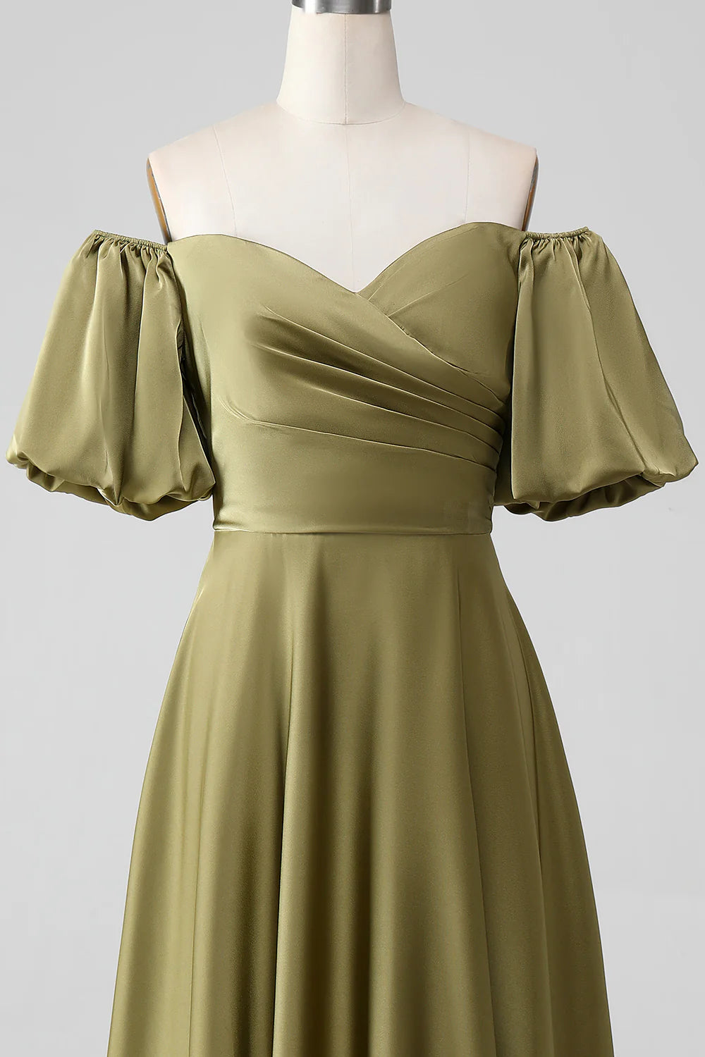 A-Line Off The Shoulder Long Bridesmaid Dress with Short Sleeves