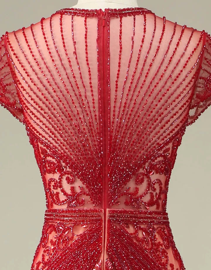 Sparkling and Sexy Mermaid Hat Sleeves Long Beaded Ball Dress