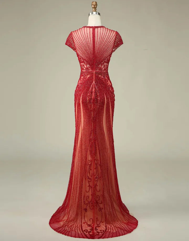 Sparkling and Sexy Mermaid Hat Sleeves Long Beaded Ball Dress