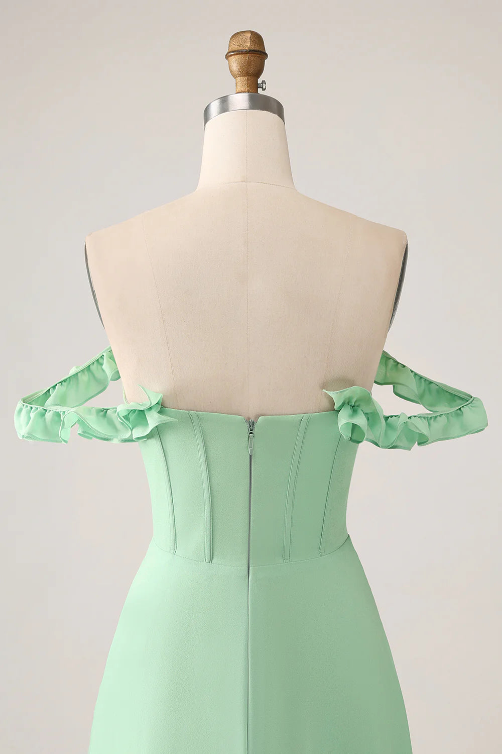 A Line Off The Shoulder Corset Chiffon Long Bridesmaid Dress with Ruffles