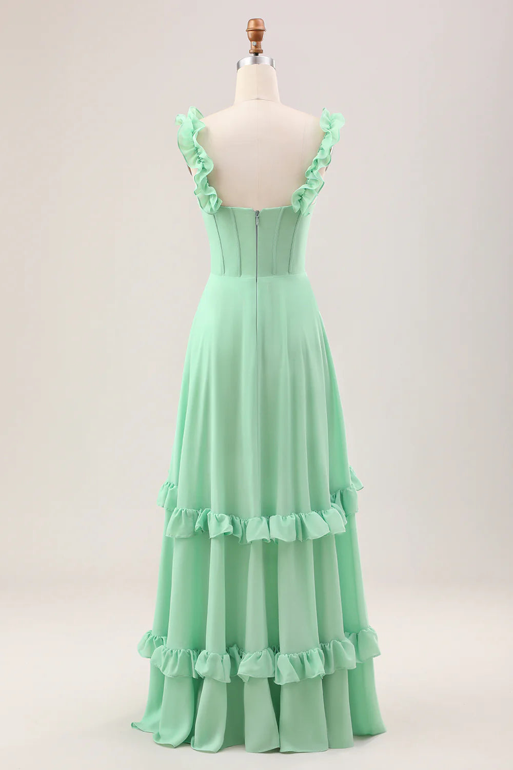 A Line Off The Shoulder Corset Chiffon Long Bridesmaid Dress with Ruffles