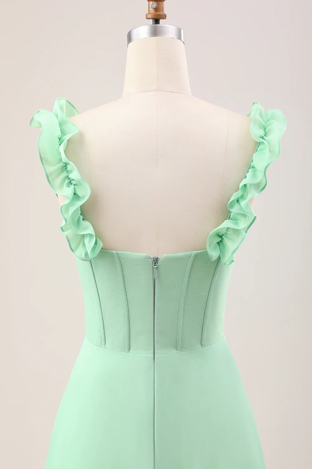 A Line Off The Shoulder Corset Chiffon Long Bridesmaid Dress with Ruffles