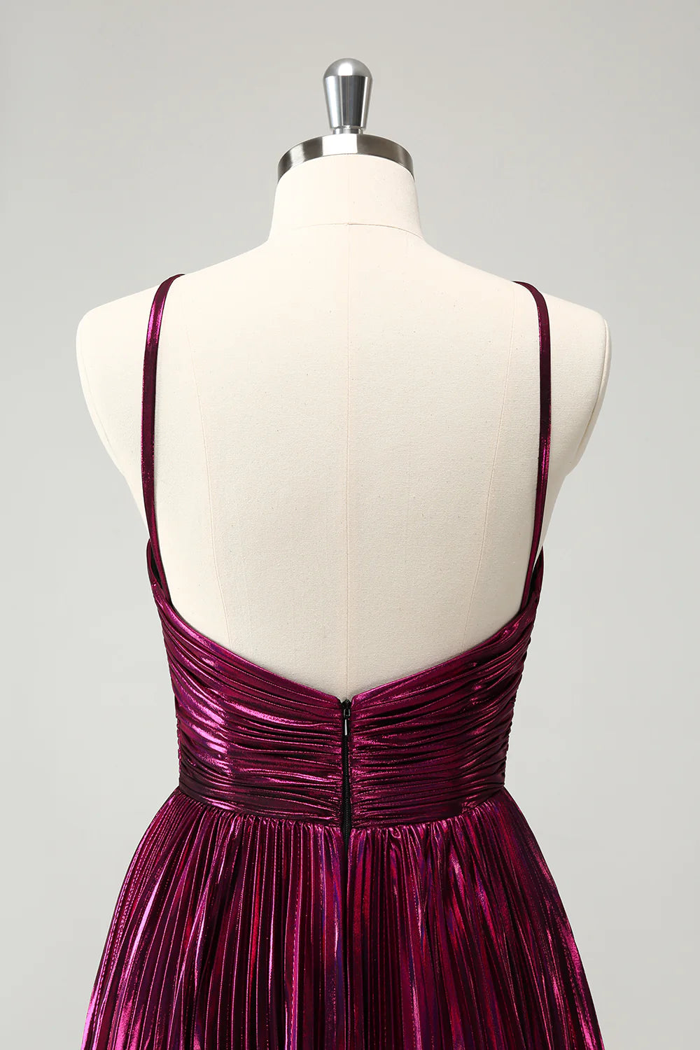 A Line Pleated Hollow Out Short Metallic Homecoming Dress