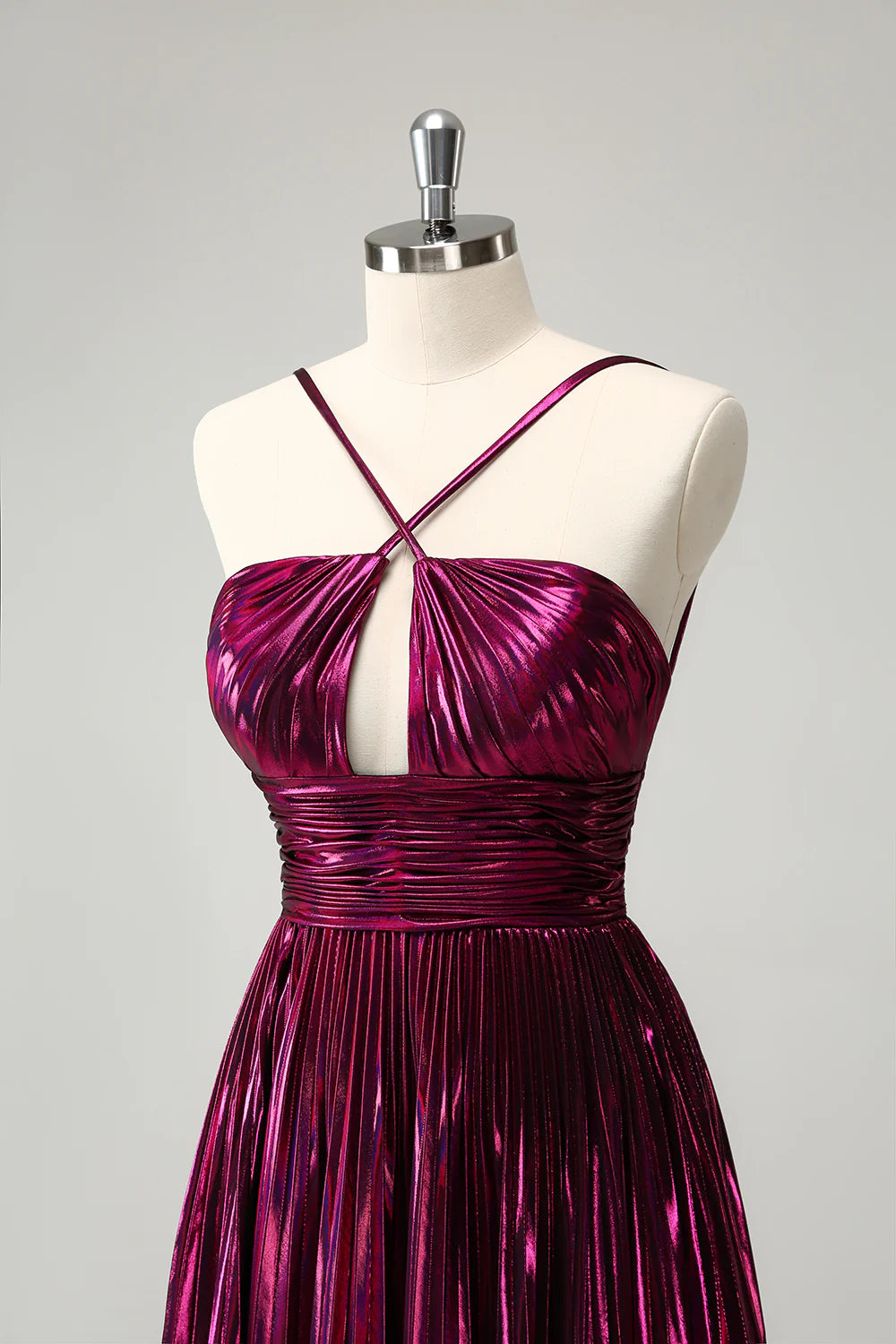 A Line Pleated Hollow Out Short Metallic Homecoming Dress