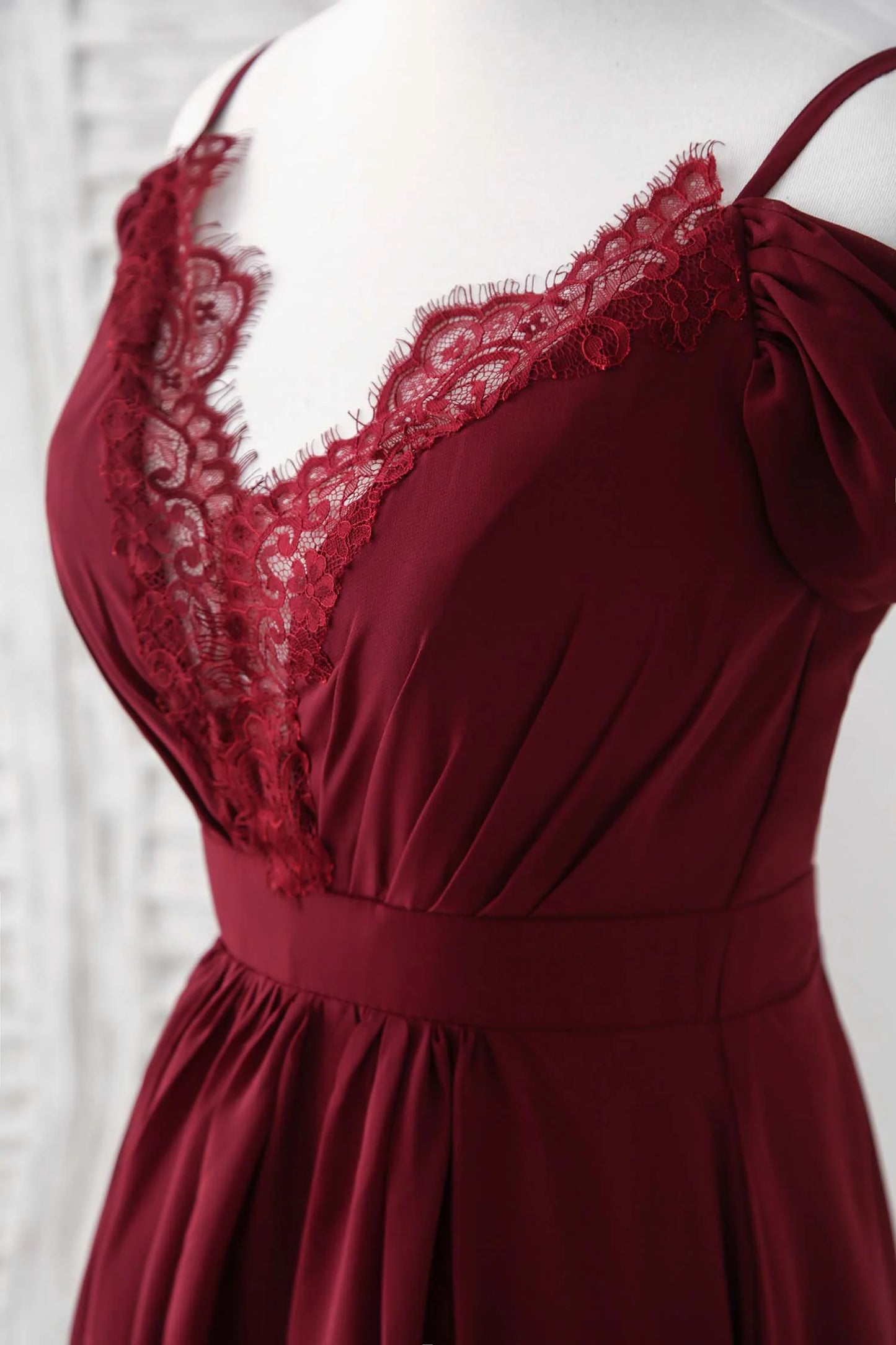 Lace Chiffon Long Prom Dress Burgundy Bridesmaid Dress