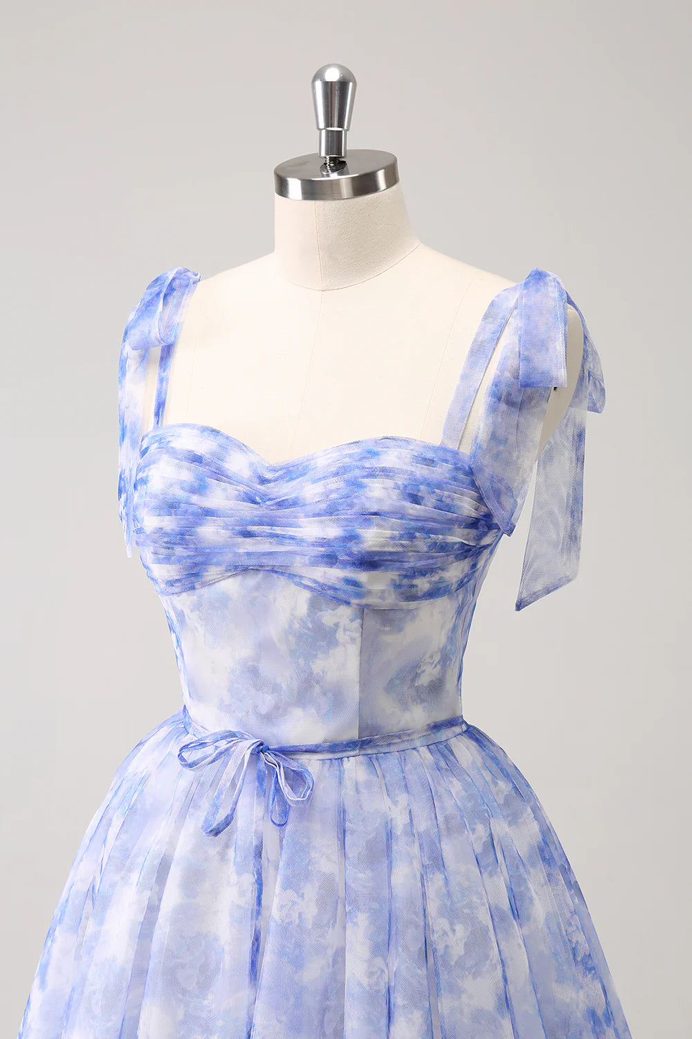 Blue A Line Spaghetti Straps Pleated Short Homecoming Dress