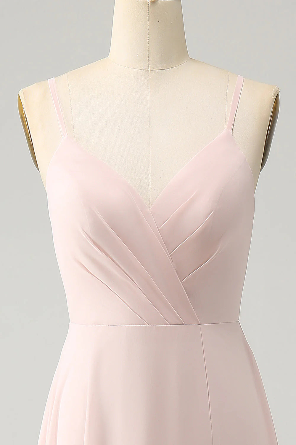 A Line Spaghetti Straps Chiffon Long Bridesmaid Dress with Slit