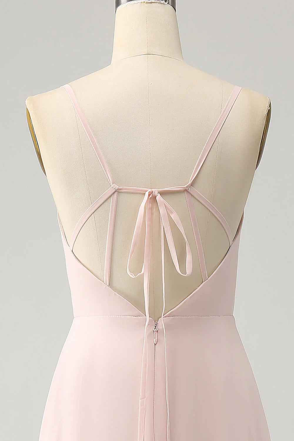 A Line Spaghetti Straps Chiffon Long Bridesmaid Dress with Slit