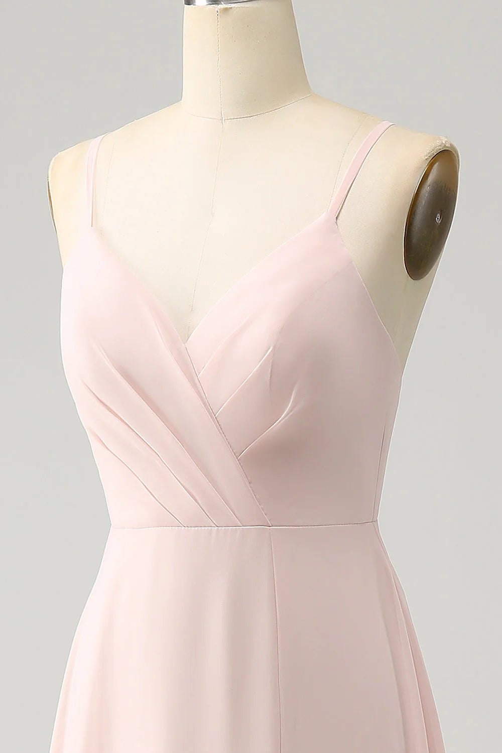 A Line Spaghetti Straps Chiffon Long Bridesmaid Dress with Slit
