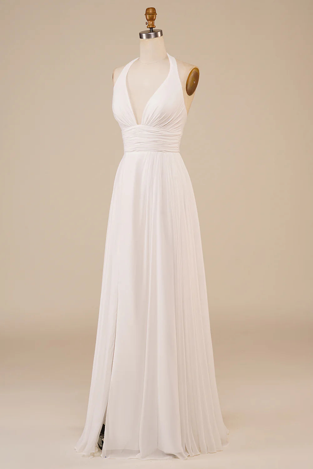 A-Line Halter Ivory Sweep Train Wedding Dress