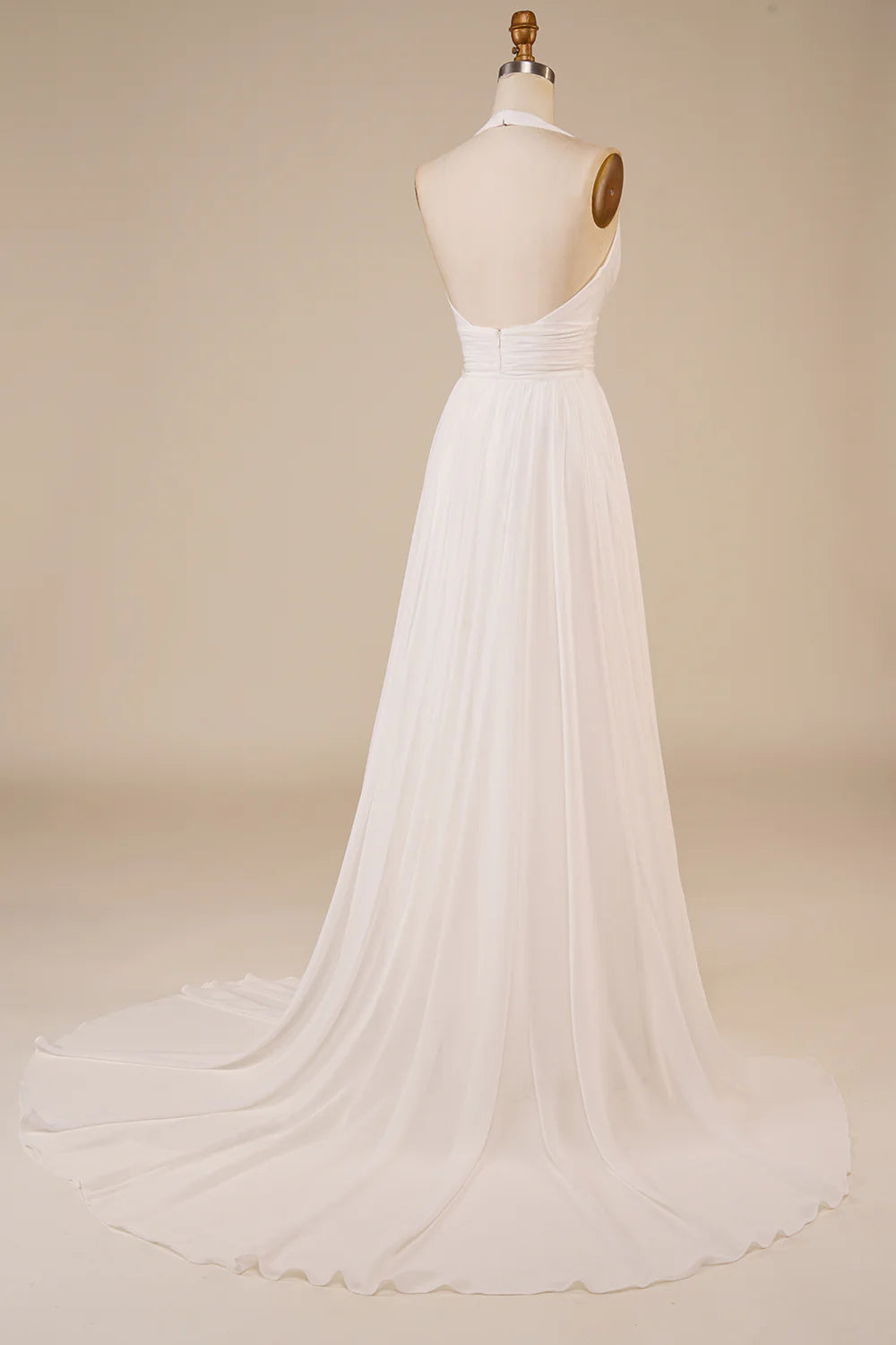 A-Line Halter Ivory Sweep Train Wedding Dress