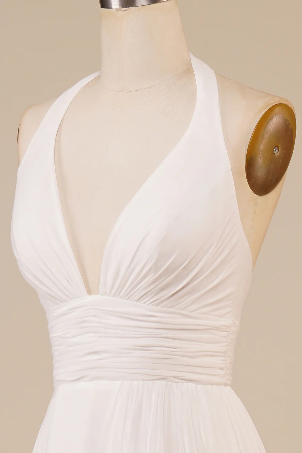 A-Line Halter Ivory Sweep Train Wedding Dress