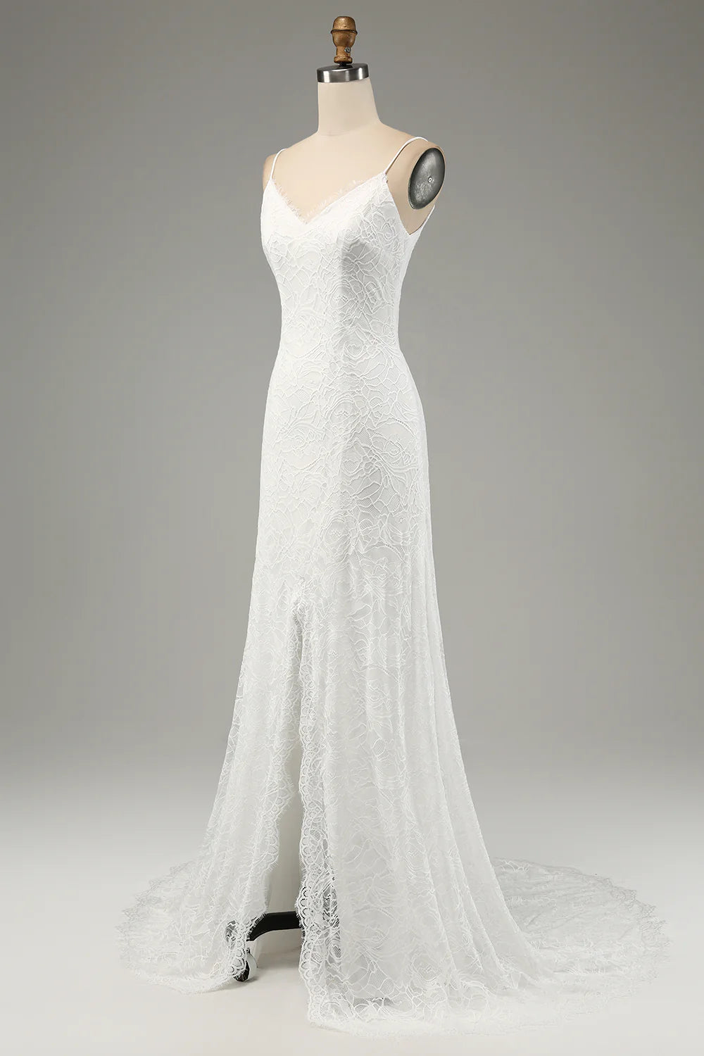 Ivory Mermaid Lace Spaghetti Straps Wedding Dress