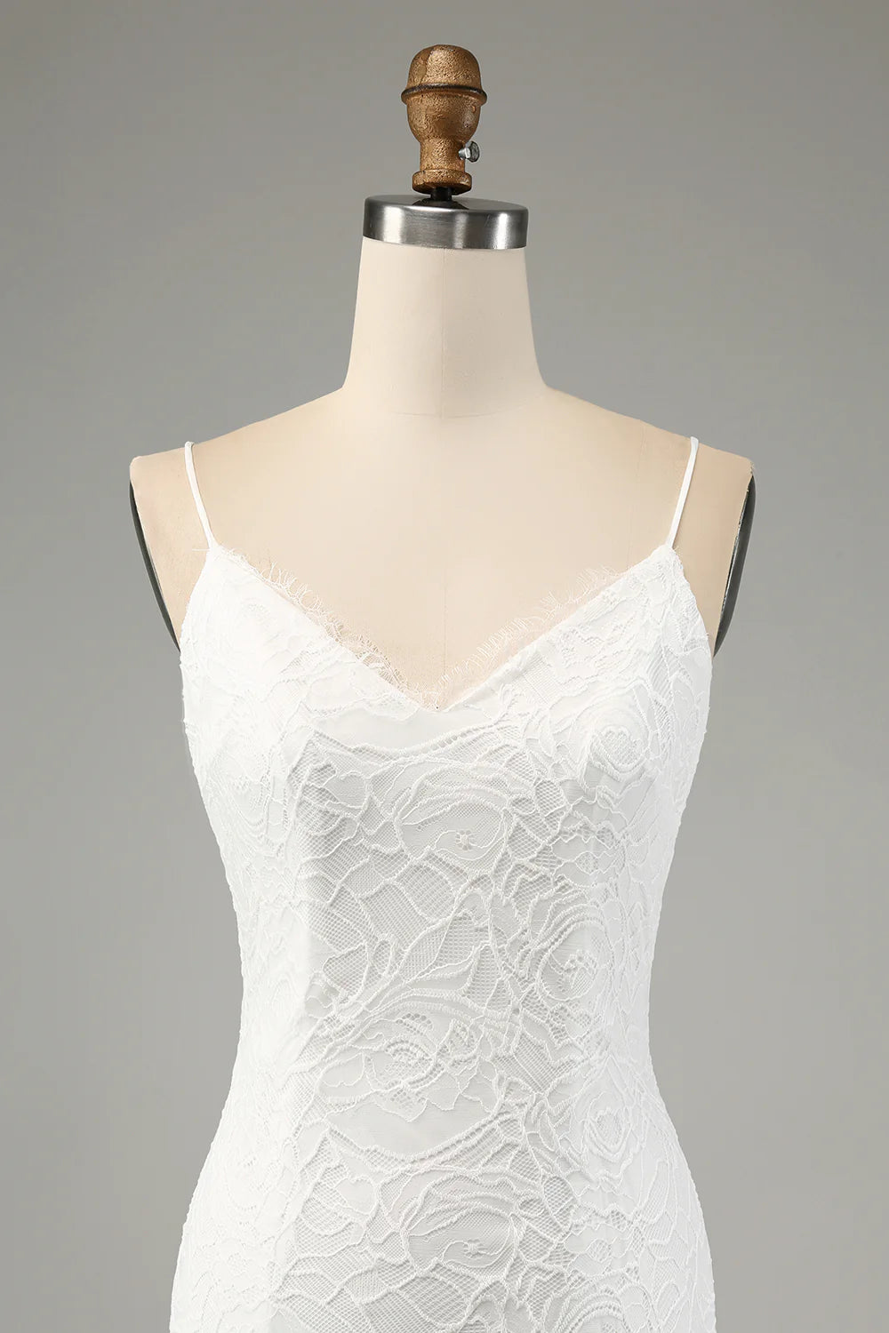 Ivory Mermaid Lace Spaghetti Straps Wedding Dress