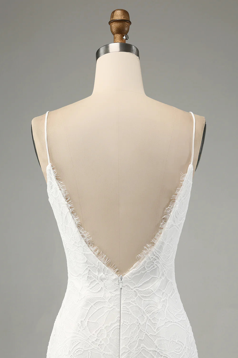 Ivory Mermaid Lace Spaghetti Straps Wedding Dress