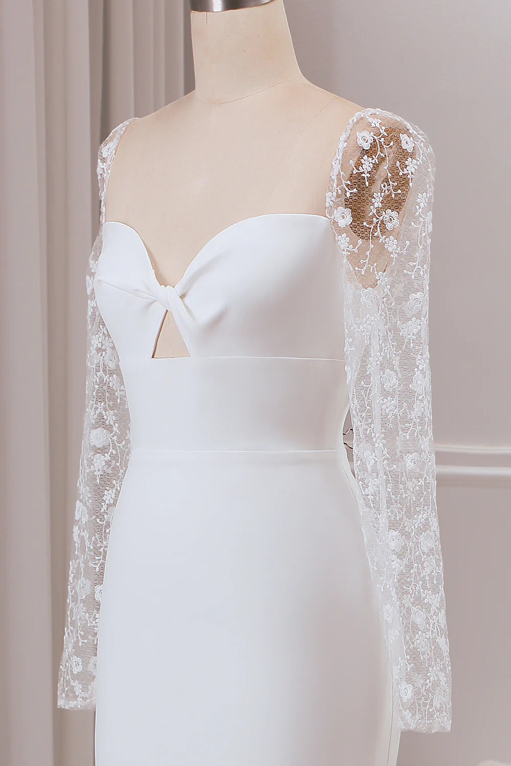 Trumpet Sweetheart Neck Satin Bridal Dress with Lace Long Sleeves