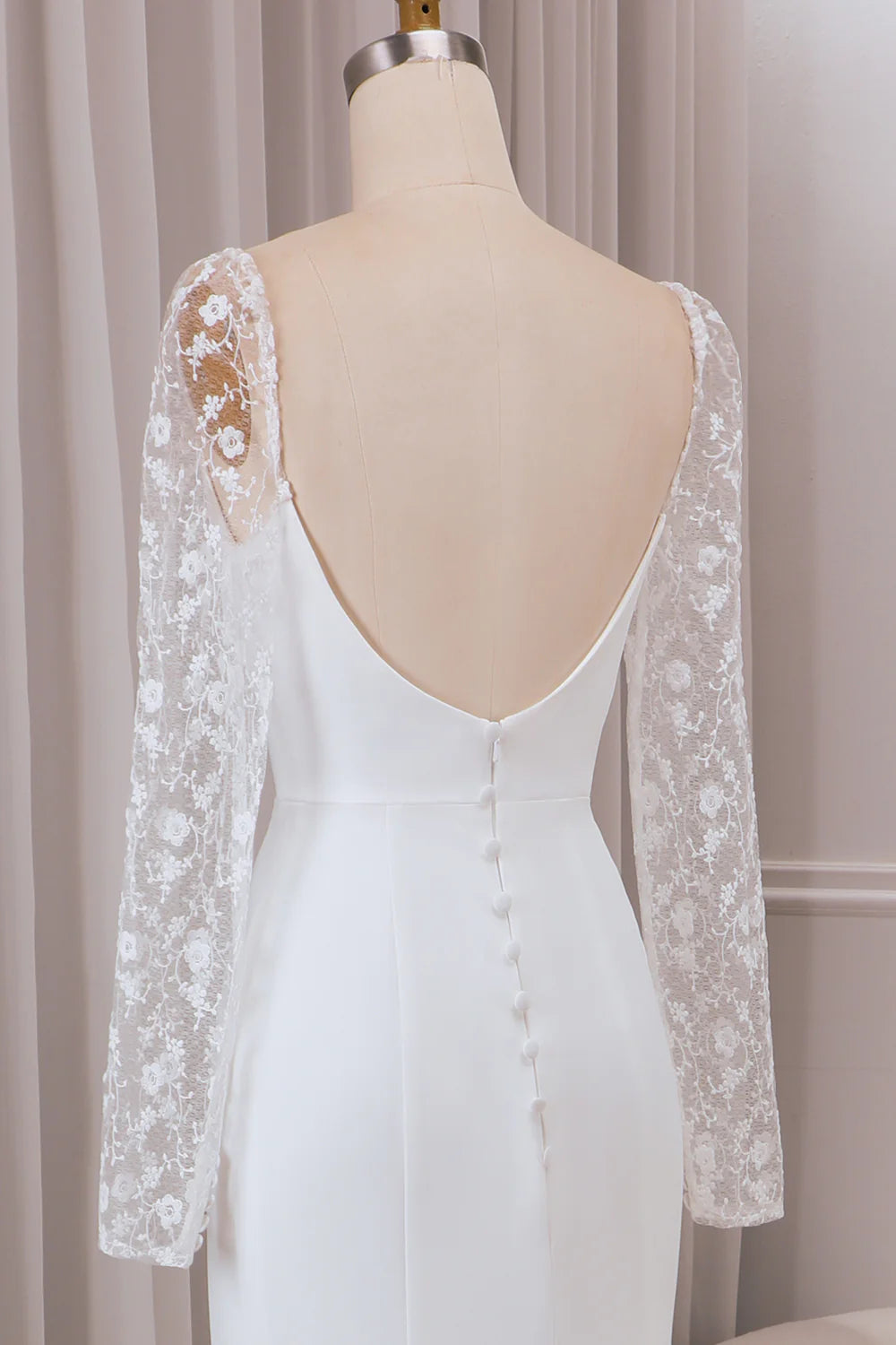 Trumpet Sweetheart Neck Satin Bridal Dress with Lace Long Sleeves