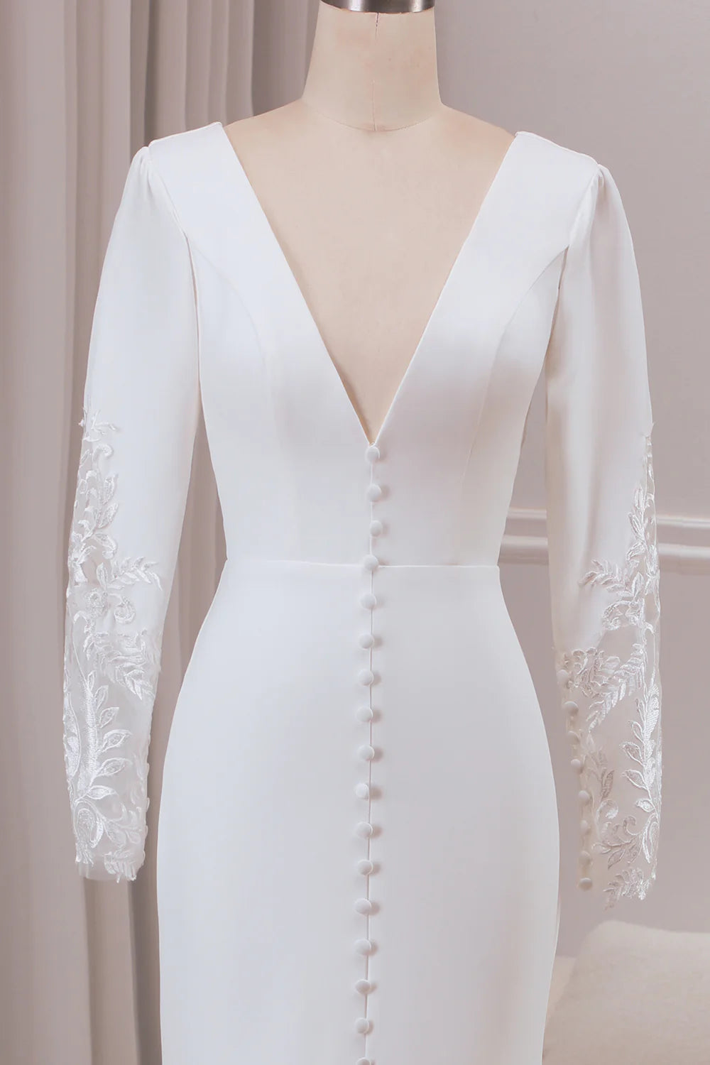 V-neck Long Sleeves Crepe and Lace Mermaid Bridal Dress