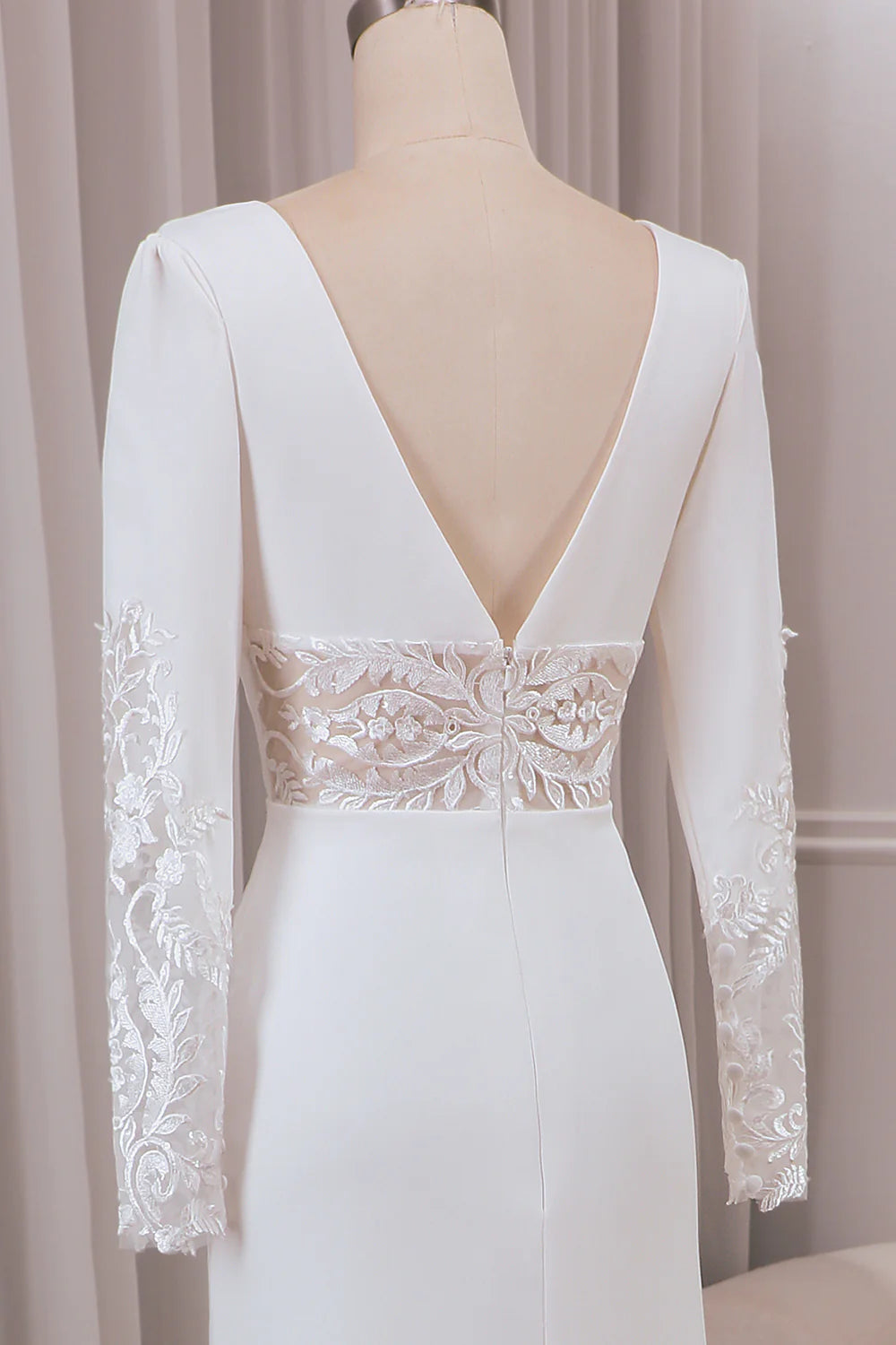 V-neck Long Sleeves Crepe and Lace Mermaid Bridal Dress