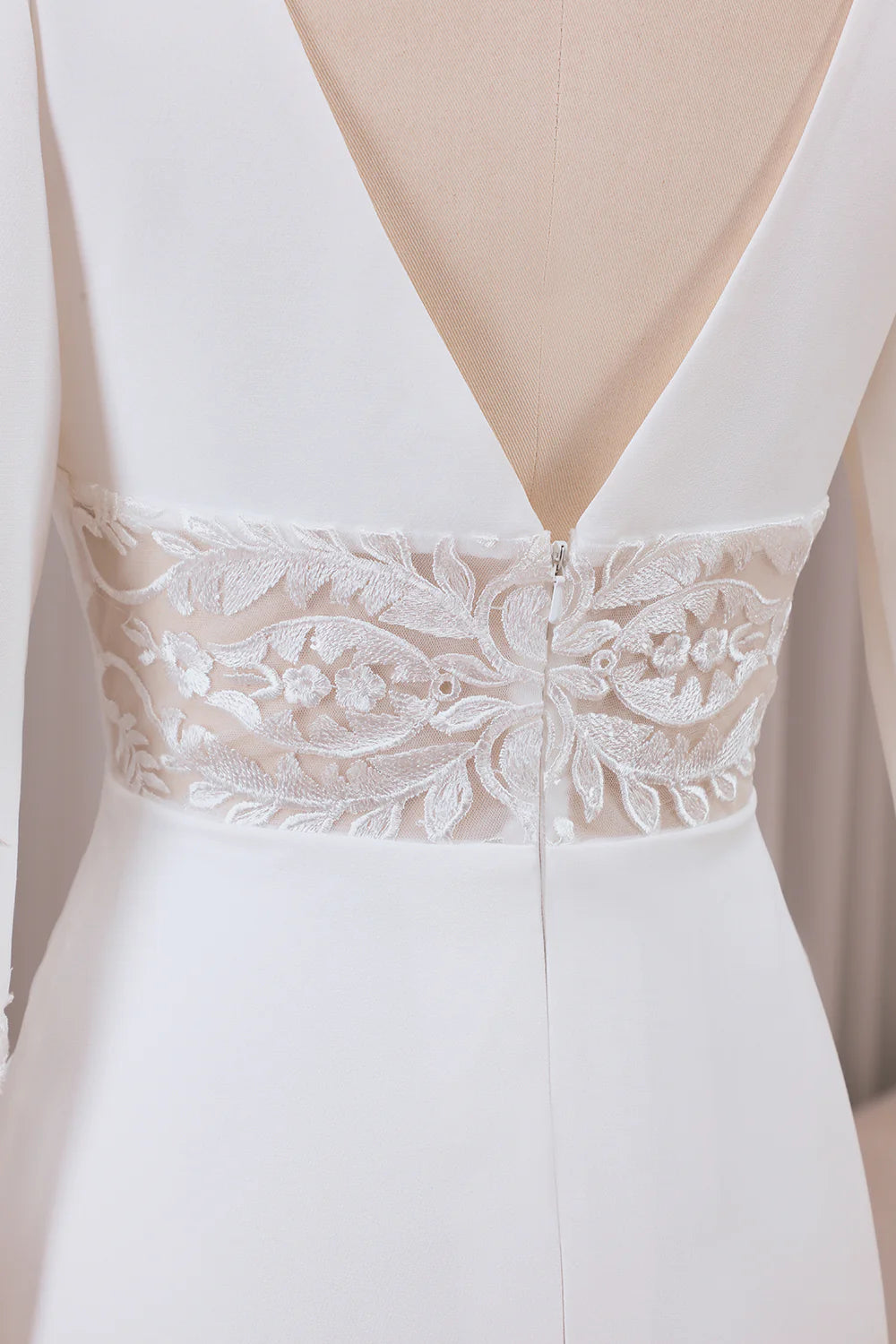 V-neck Long Sleeves Crepe and Lace Mermaid Bridal Dress