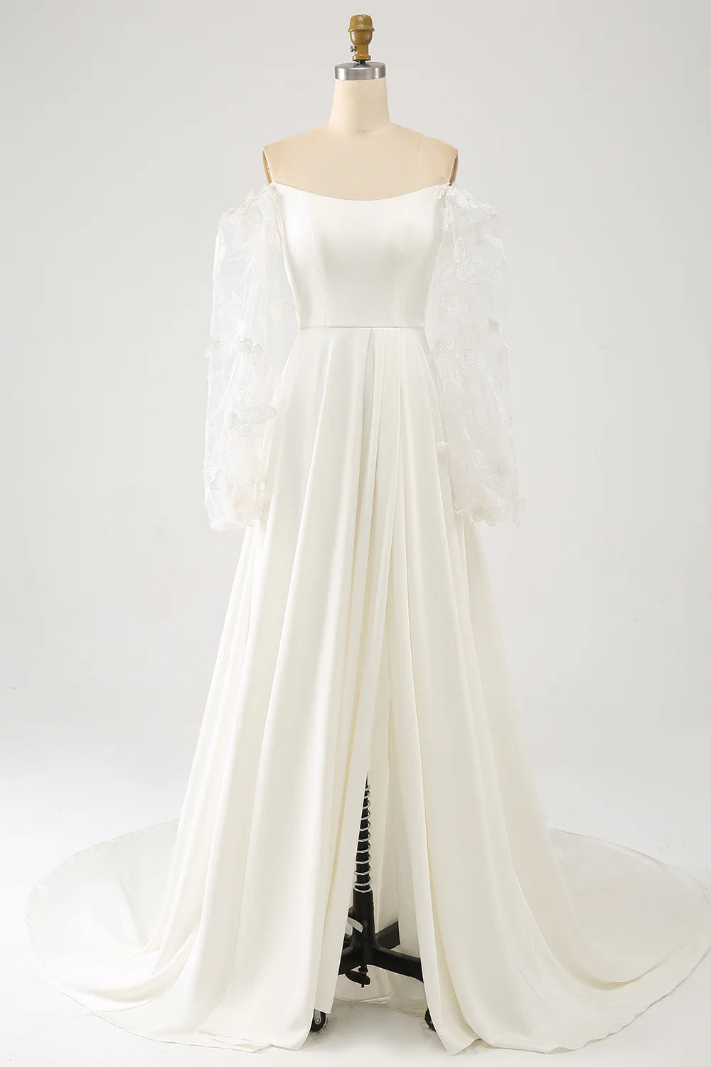 A Line Long Chiffon Wedding Dress With 3D Butterflies Long
