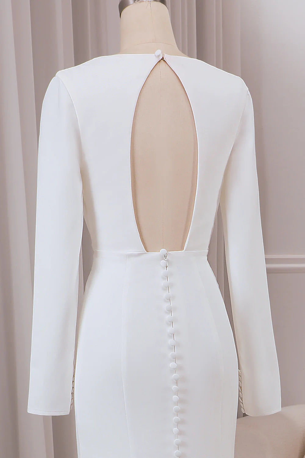 V-neck Long Sleeves Crepe Mermaid Wedding Dress with Front Slit