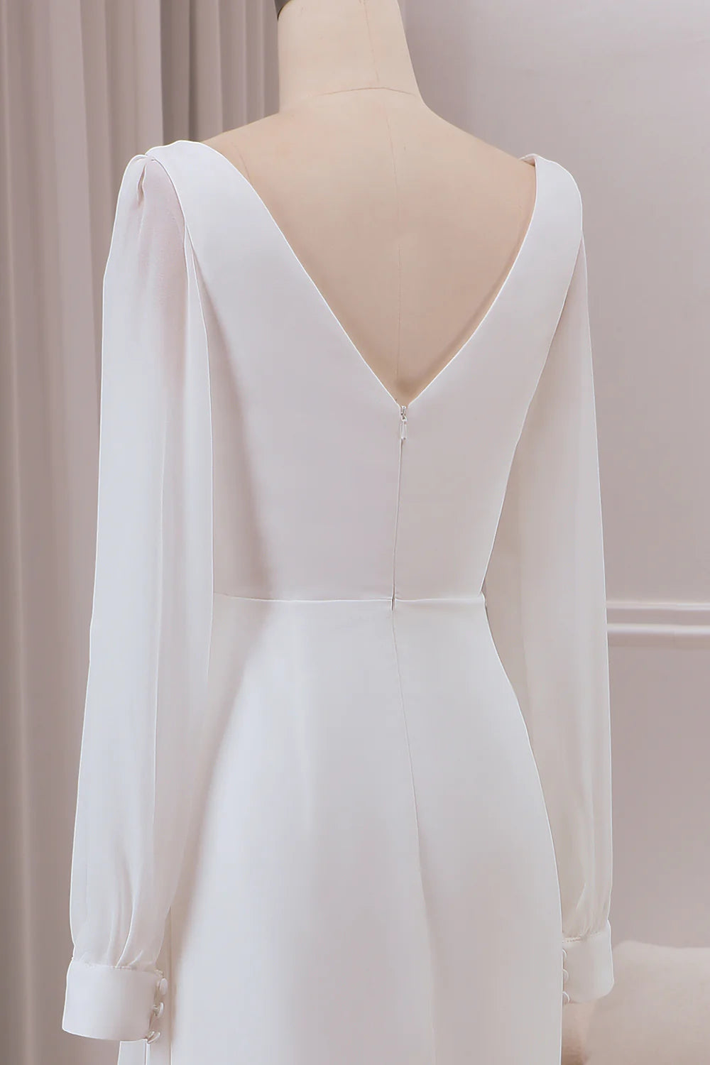 V-neck Long Sleeves A-line Chiffon Bridal Dress