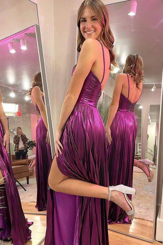 A-line minimalist long formal satin sleeveless ball dress