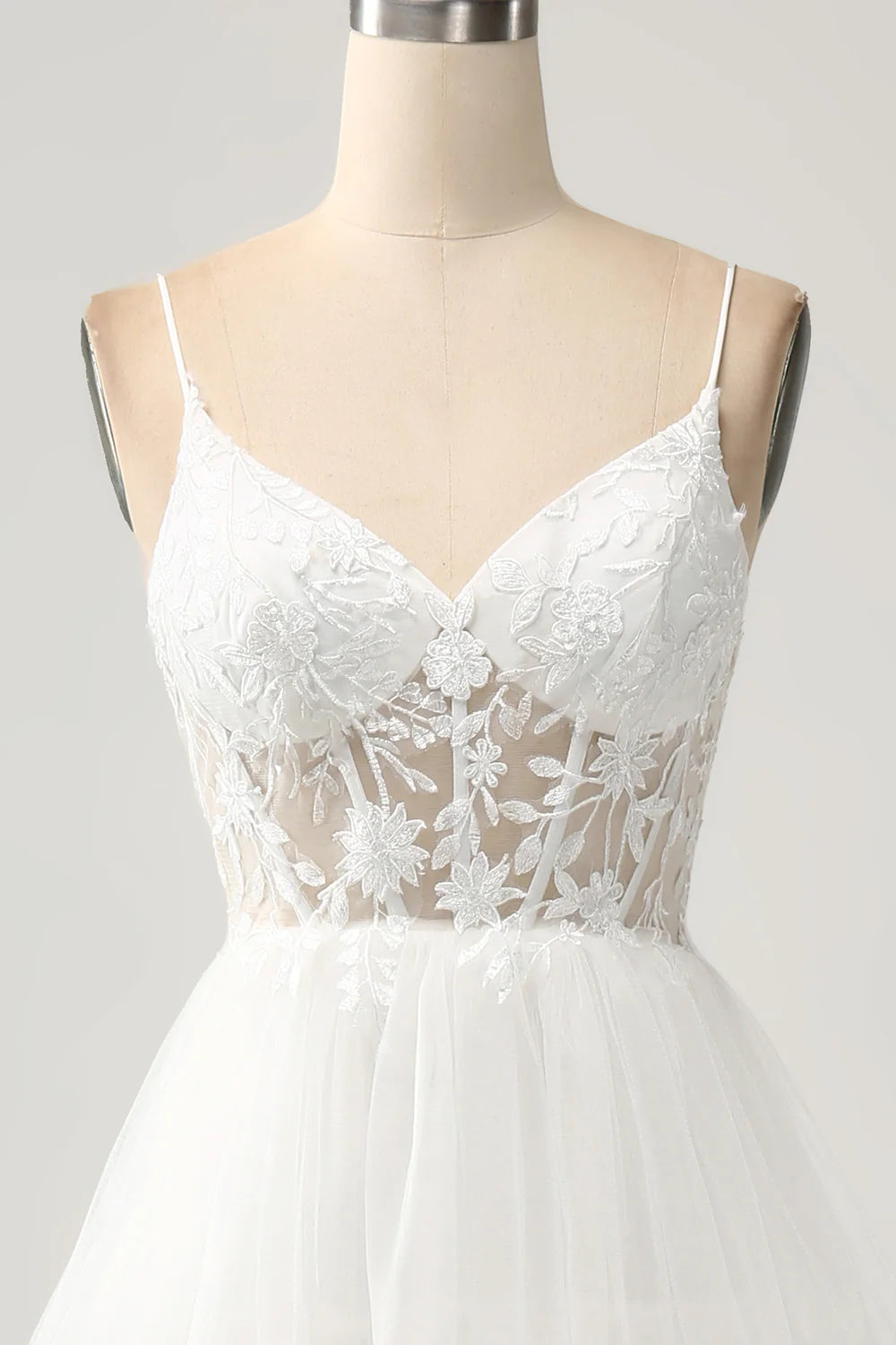 A-Line Tulle Tiered Corset Long Wedding Dress with Slit