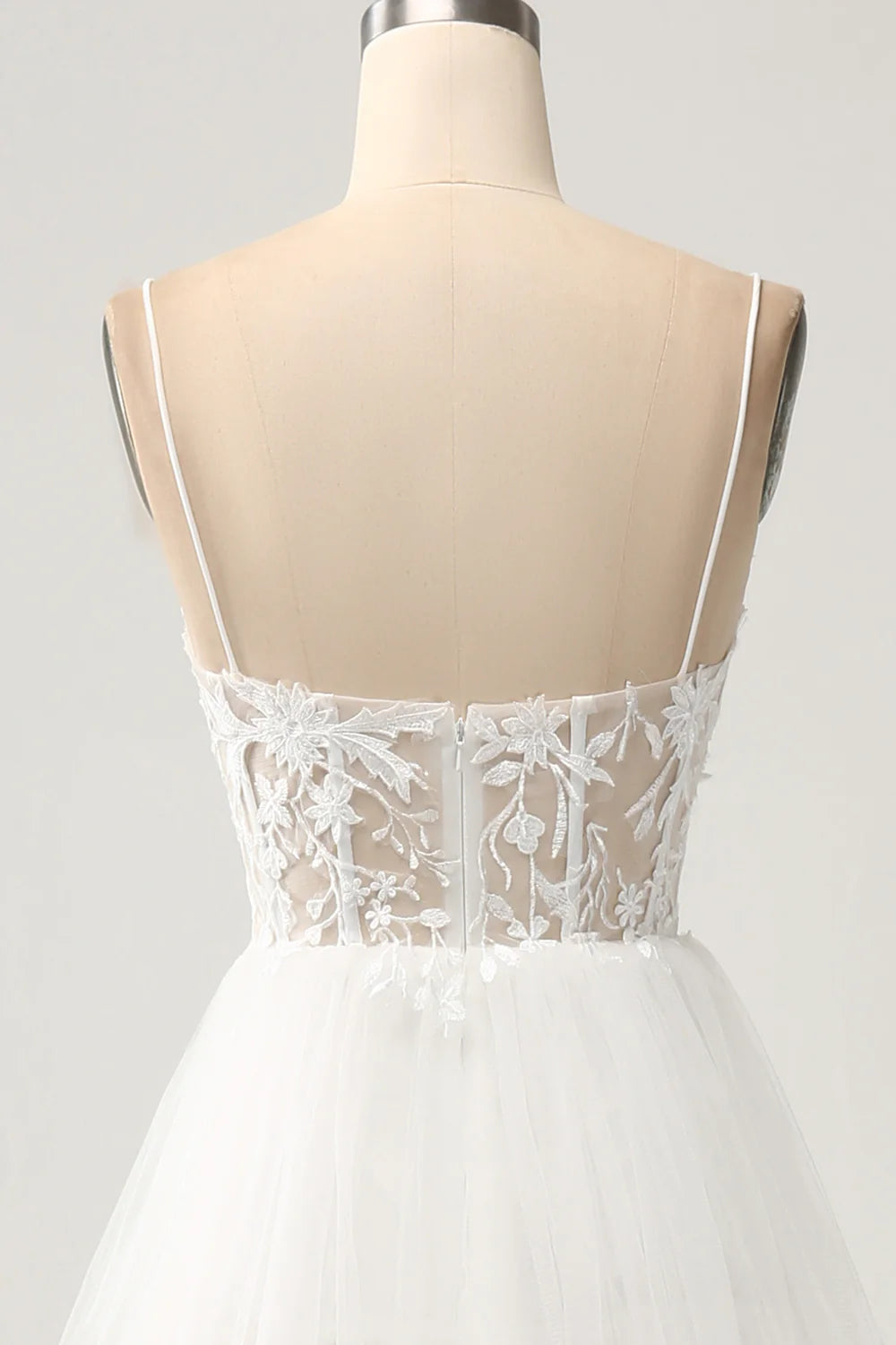 A-Line Tulle Tiered Corset Long Wedding Dress with Slit