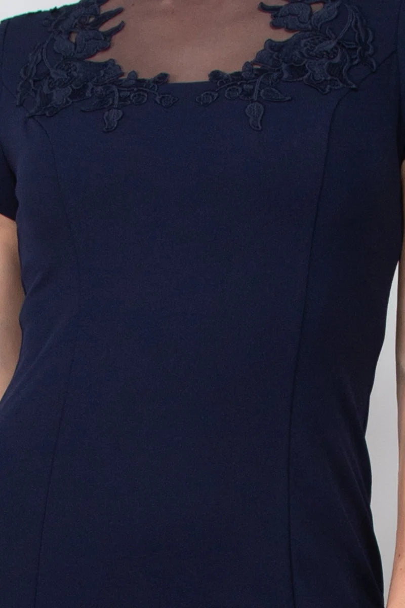 Crew Neck Short Sleeve Trumpet Keyhole Back Concealed Zipper Back Crepe Mother of the Bride Dresses 