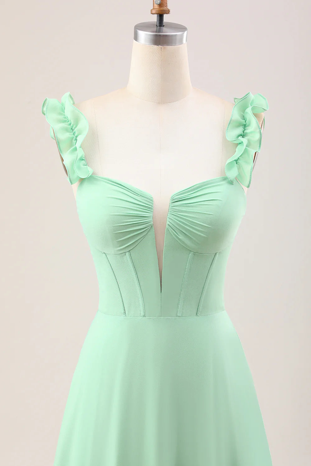 A Line Off The Shoulder Corset Chiffon Long Bridesmaid Dress with Ruffles