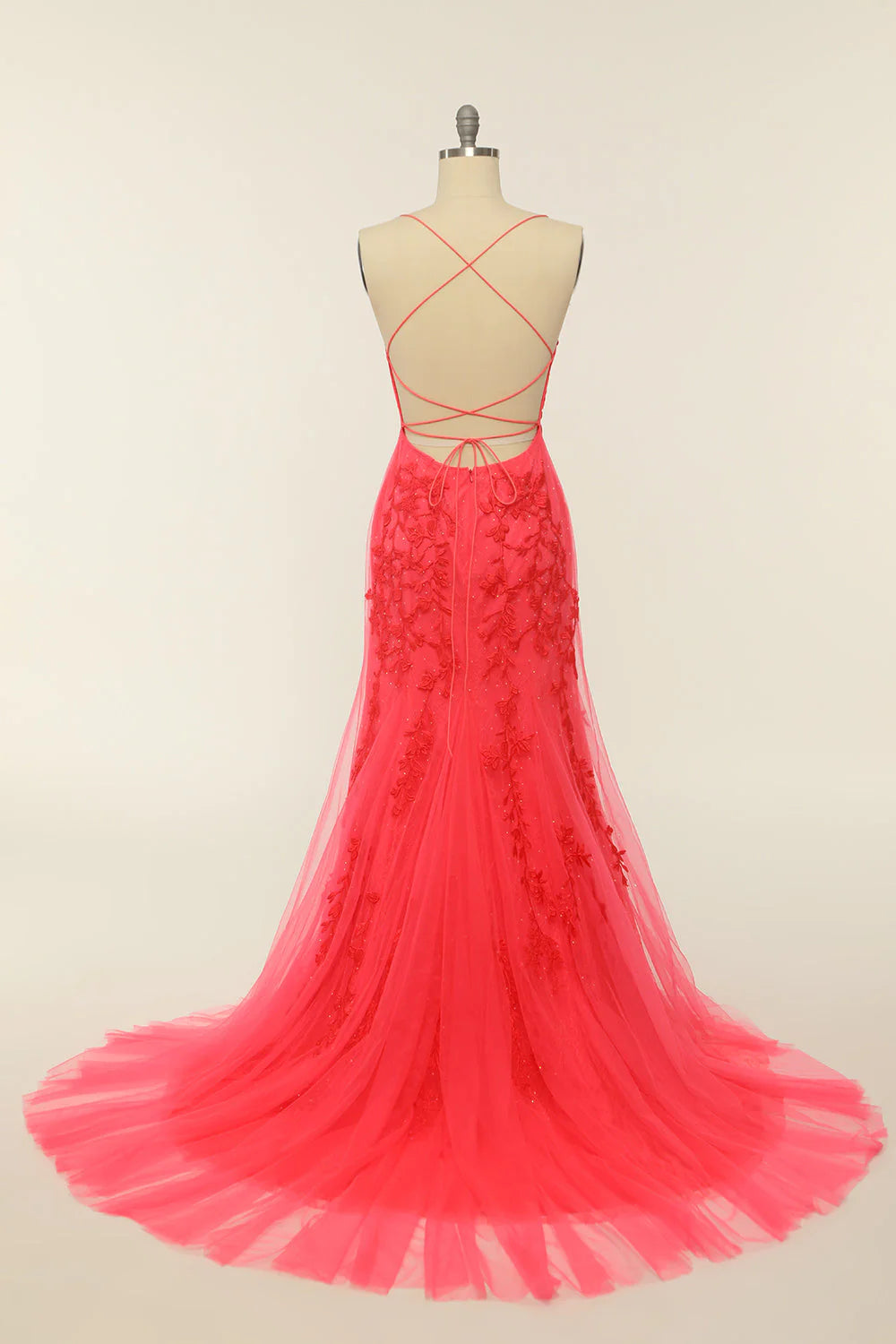 Coral Sexy Backless Long Ball Party Party Evening Dress