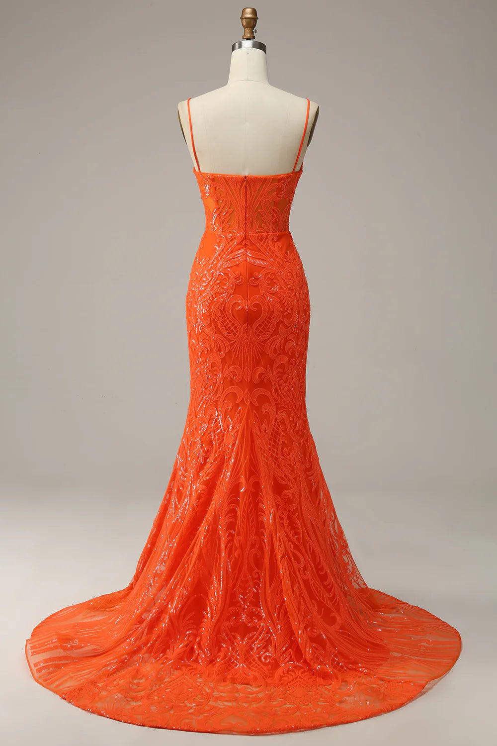 Elegant Mermaid Italian Noodle Strap Orange Split Long Ball Dress