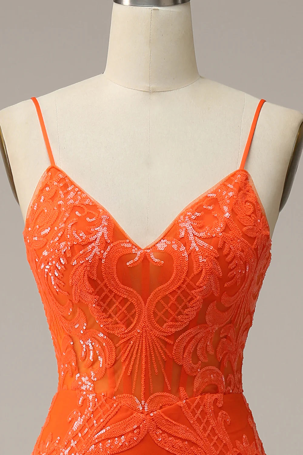 Elegant Mermaid Italian Noodle Strap Orange Split Long Ball Dress