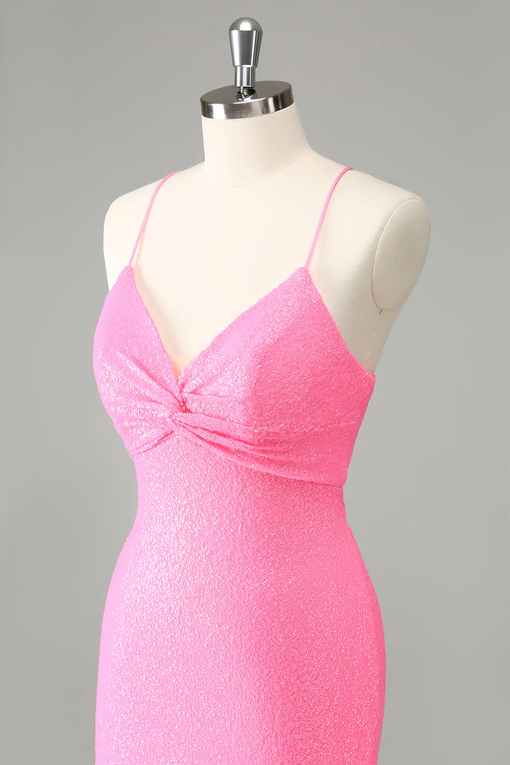 Pink Bodycon Spaghetti Straps Sequins Short Homecoming Dress