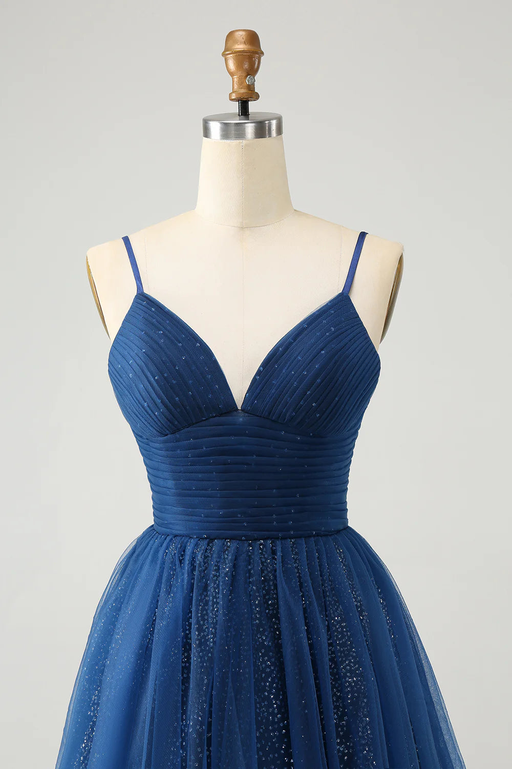 A Line Spaghetti Straps Pleated Tulle Short Homecoming Dress