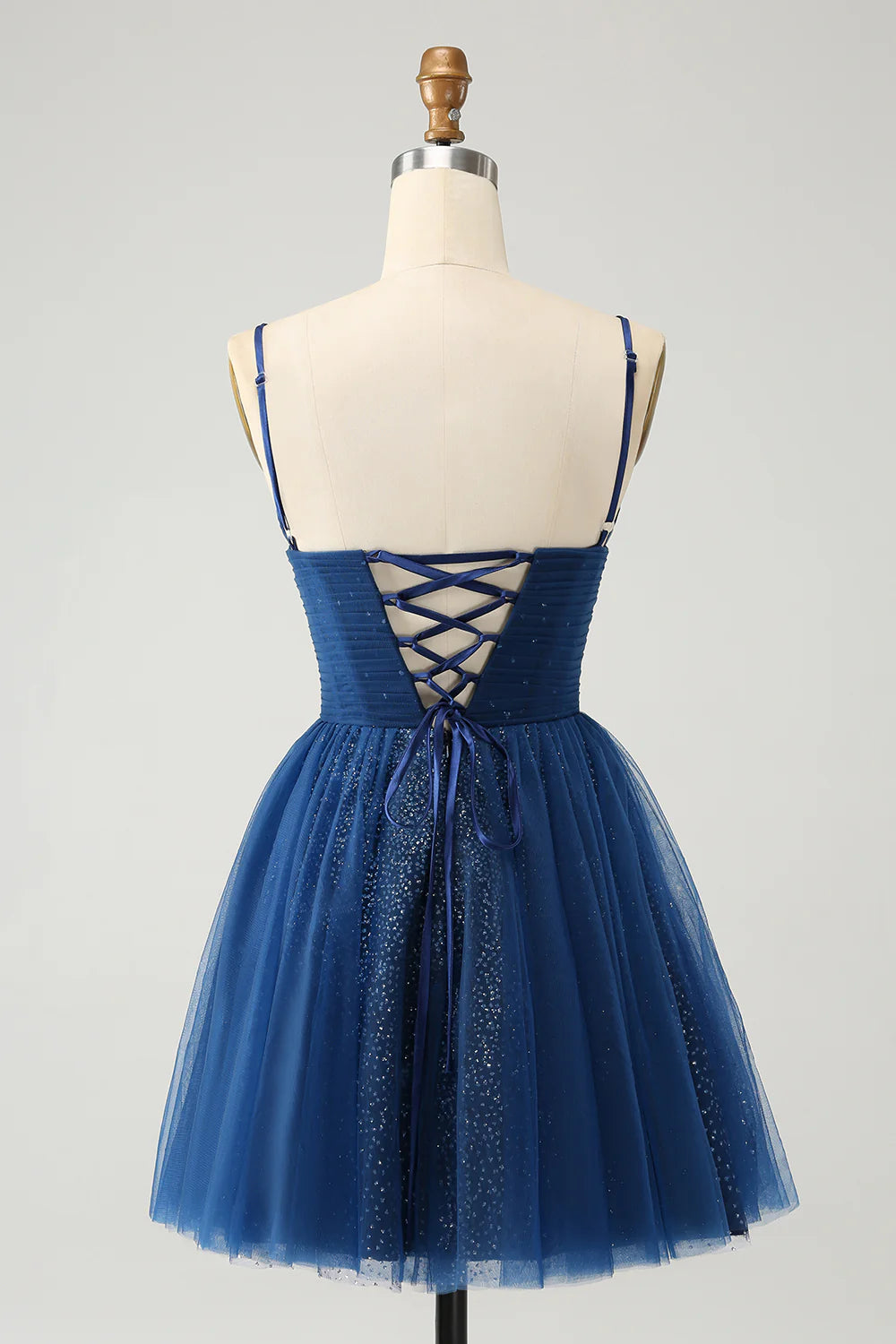 A Line Spaghetti Straps Pleated Tulle Short Homecoming Dress