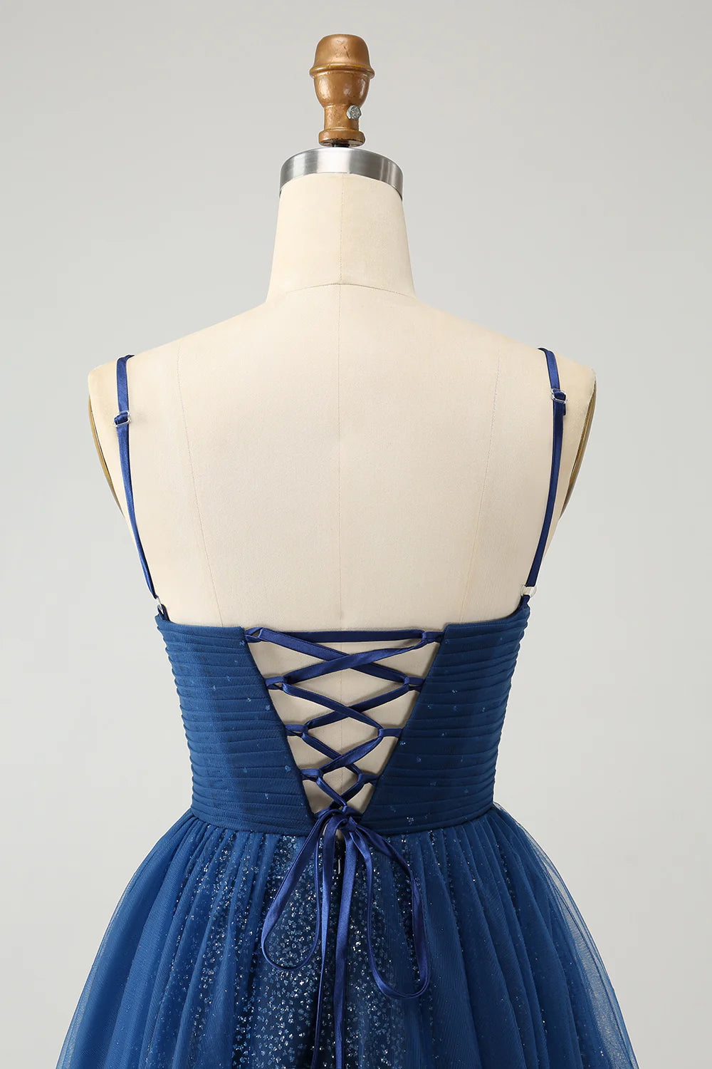 A Line Spaghetti Straps Pleated Tulle Short Homecoming Dress