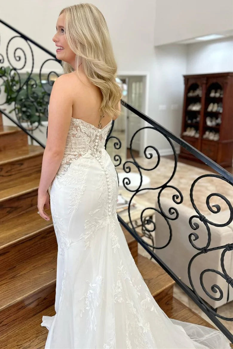 Strapless Appliques Trumpet Long Bridal Gown