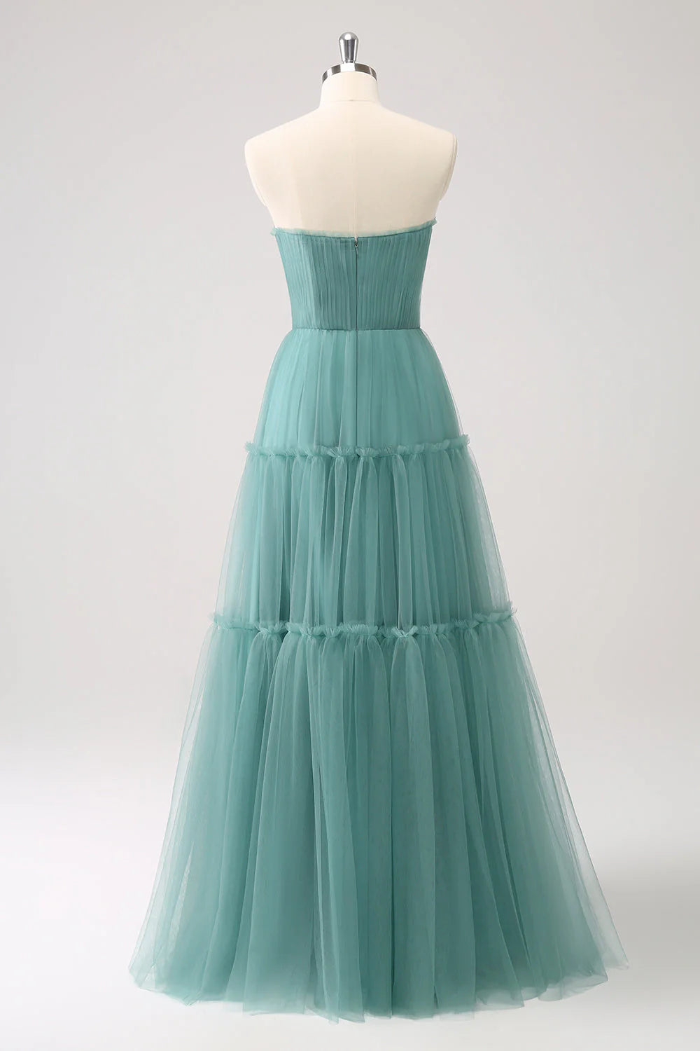 A Line Strapless Corset Tulle Long Bridesmaid Dress