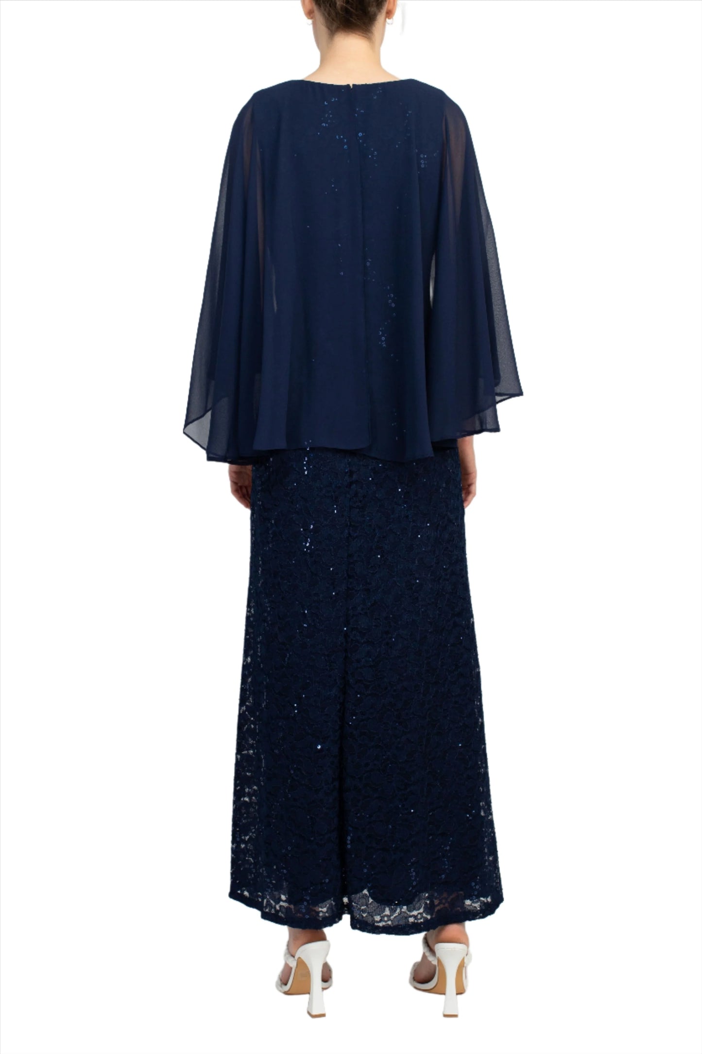 Fashion V-Neck Back Zipper Cape Sleeves Lace Long Mother of the Bride Dresses