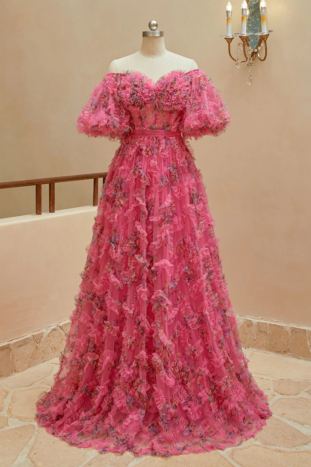 A-line Sweet Printed Chiffon Ball Party Dress