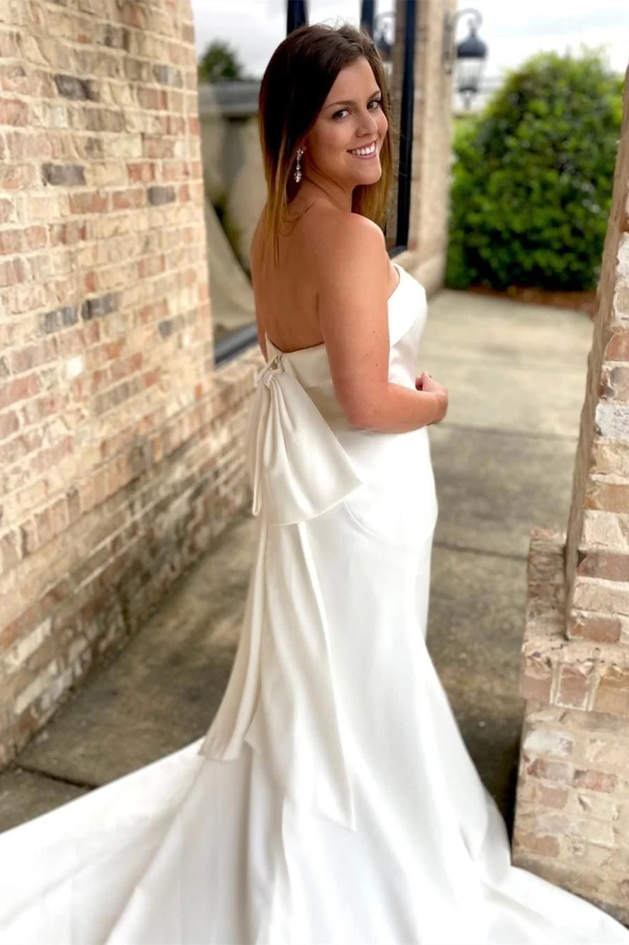Strapless Bow Back Mermaid Long Wedding Dress