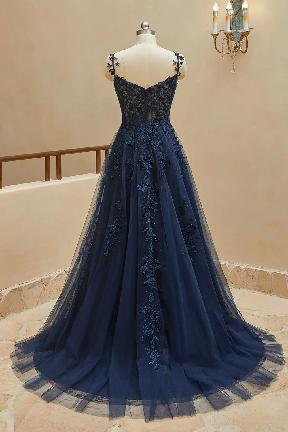 A-line Italian spaghetti strap sheer dress sleeveless long dress