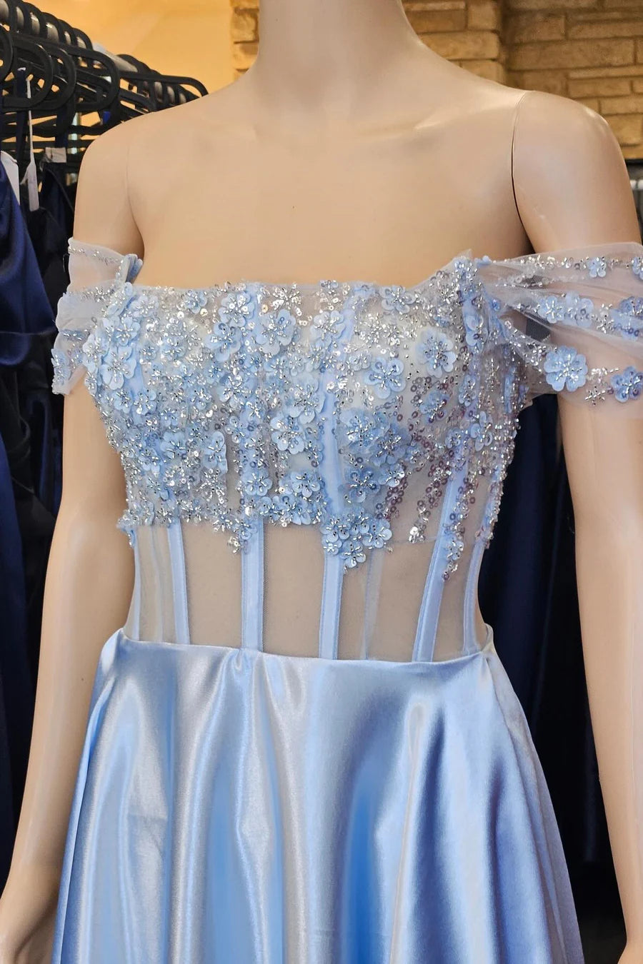 3D Floral Lace Off-the-Shoulder A-Line Long Prom Dress