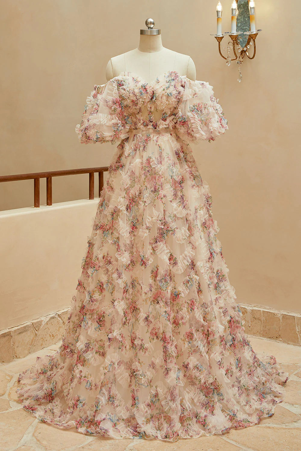 A-line Sweet Printed Chiffon Ball Party Dress