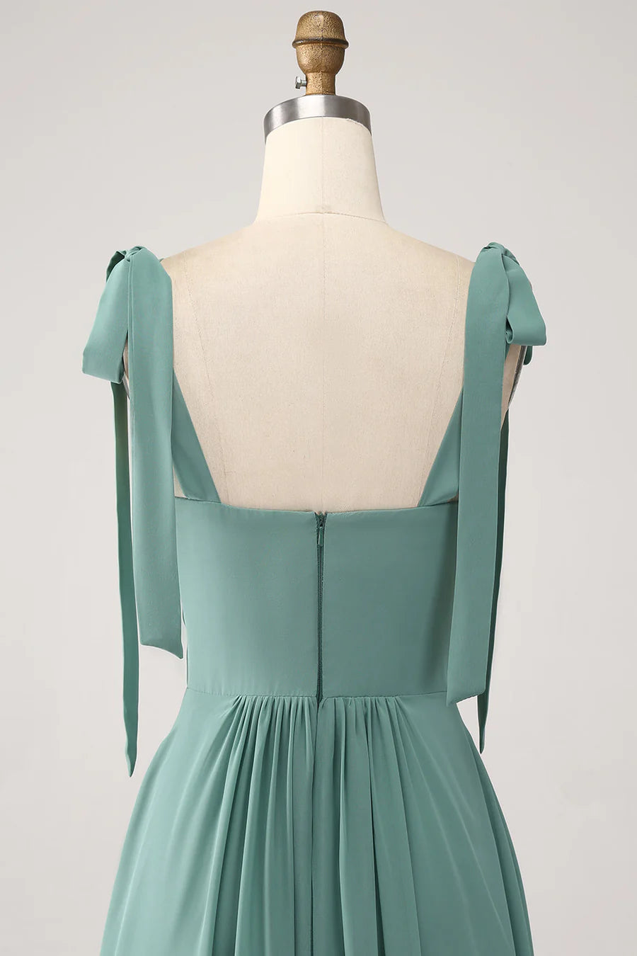 A-Line Green Maxi Dress with Bow Straps